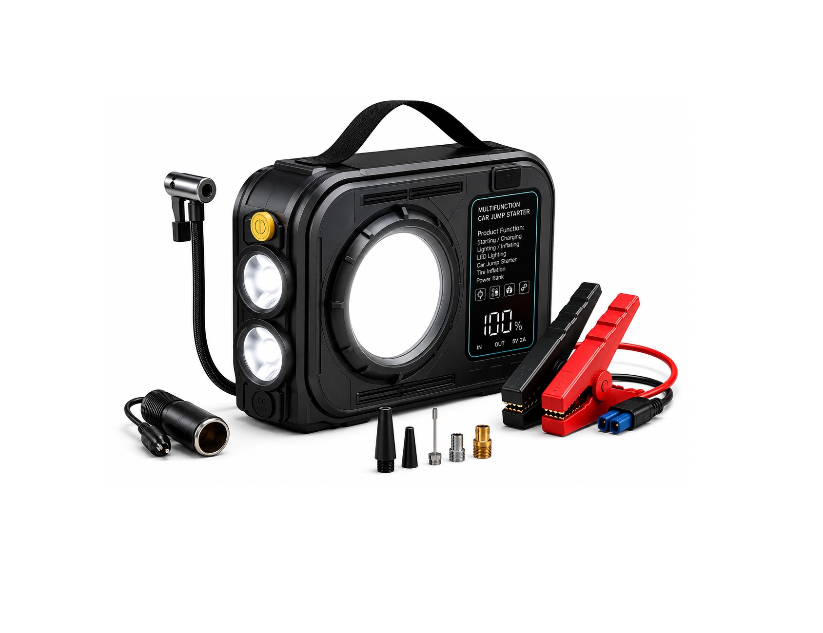3000A Car Jump Starter with Air Compressor, 10W LED Light & Power Bank